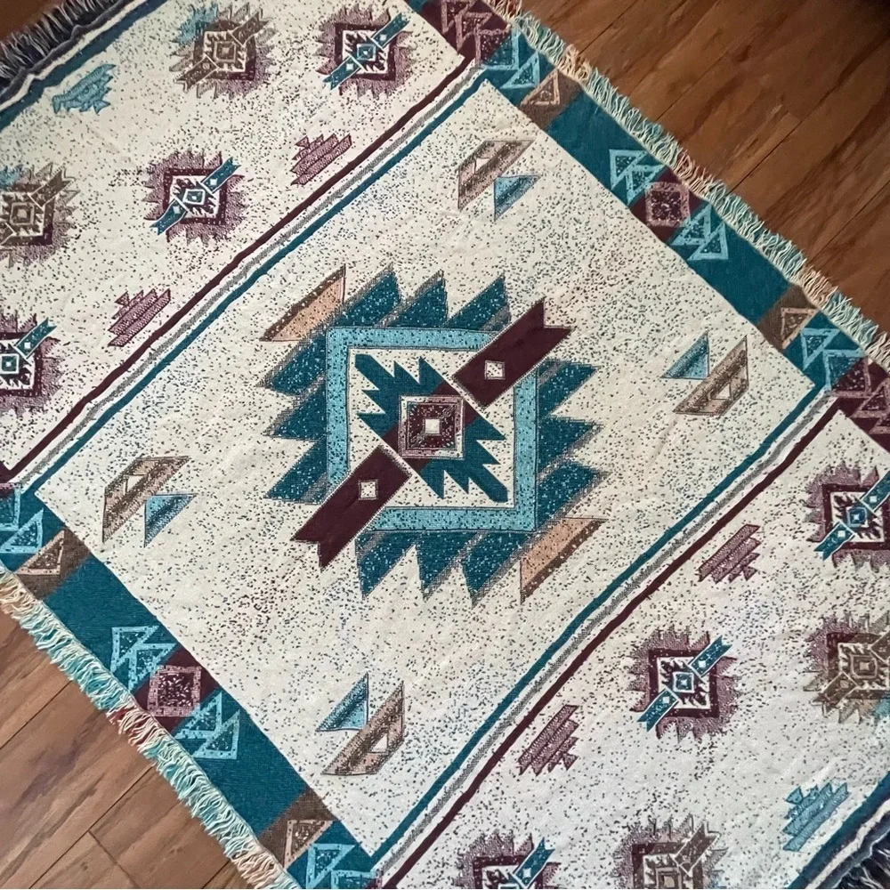 Vintage Southwestern Afghan Throw or Wall Hanging Blanket  Multicolored
